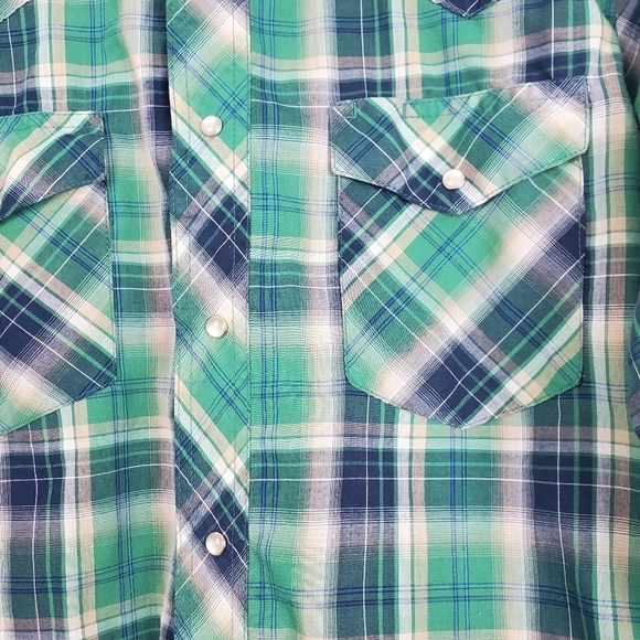 Mens Wrangler Western Fashion Pearl Snap Long Sleeve Blue/Green Plaid Size M - Picture 3 of 5